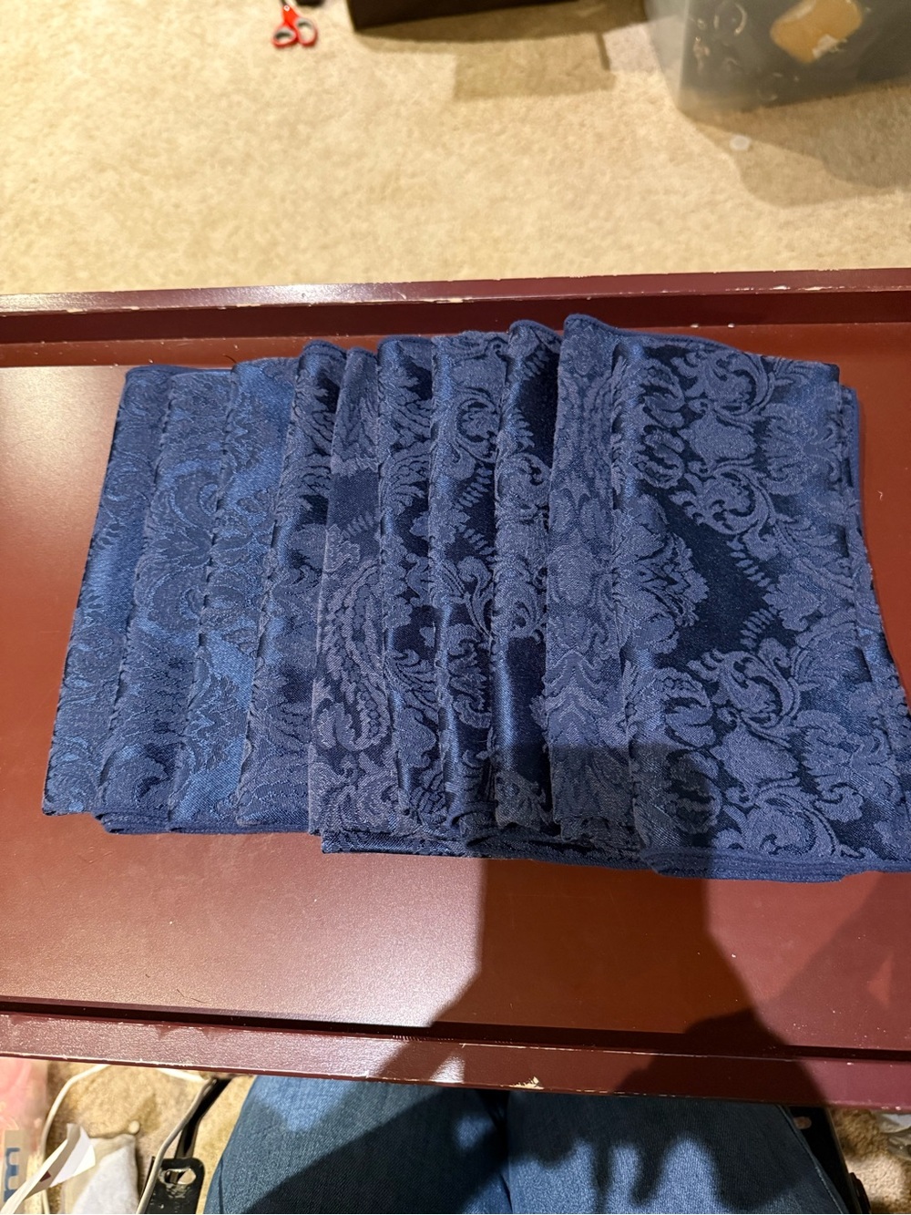 Vintage 1992 W-C Designs Navy Blue Damask Dinner Napkins - Set of 10 (16.5")
